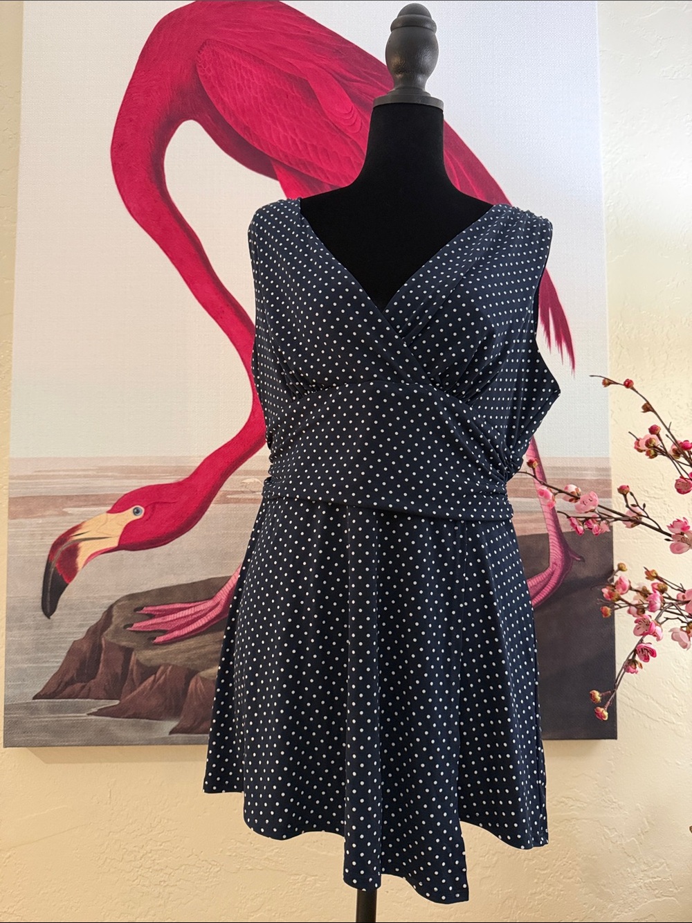 connected apparel Navy Polka Dot V-Neck Sleeveless Mini Dress
